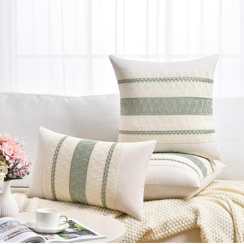 Sage Green Boho Lumber Decorative Throw pillow cover 12x20 - Picture 6 of 8